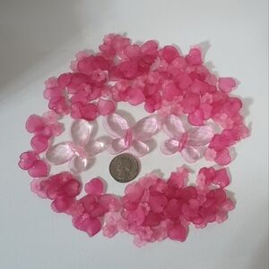 Pink Floral Petal Embellishments for Women Accessories+3 Translucent Butterflies
